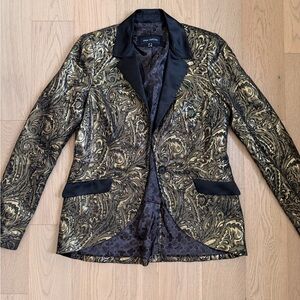 Pink Tartan Gold Brocade Blazer with Black Satin Trim